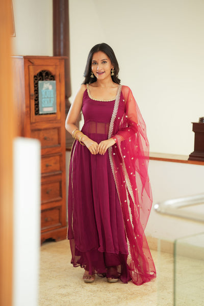 Vihana Magenta Flared Kurta Set