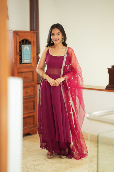 Vihana Magenta Flared Kurta Set