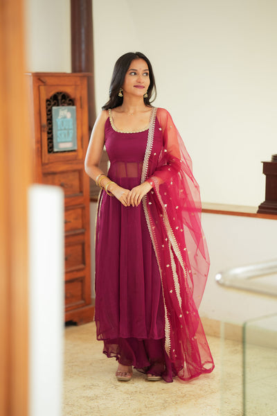 Vihana Magenta Flared Kurta Set