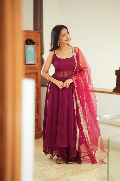 Vihana Magenta Flared Kurta Set