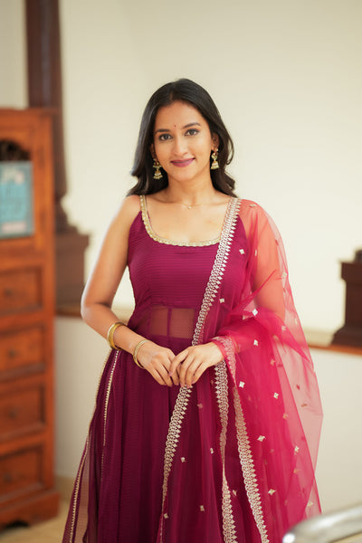Vihana Magenta Flared Kurta Set
