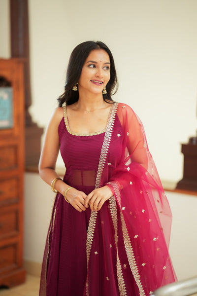 Vihana Magenta Flared Kurta Set