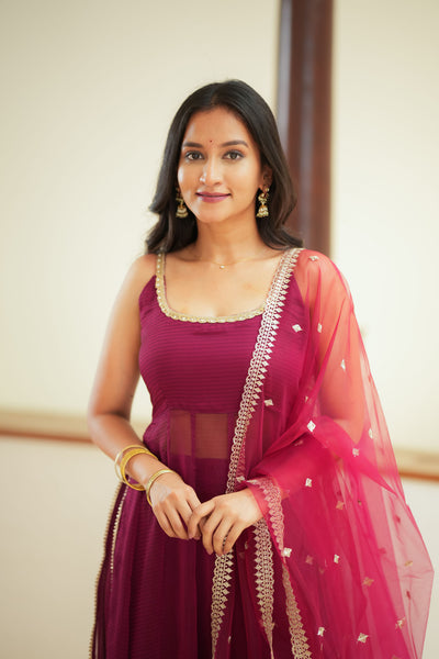 Vihana Magenta Flared Kurta Set