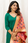 Sruthi Green with Peach Floral dupatta