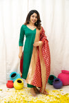 Sruthi Green with Magenta Brocade dupatta