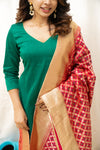 Sruthi Green with Magenta Brocade dupatta