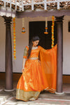 Sanam Orange Brocade Croptop with Skirt (Set of 3)