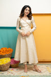 Savitha Ivory with Multi Color stripes dupatta