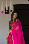 Harshini Pink with Green Croptop Skirt (Set of 3)