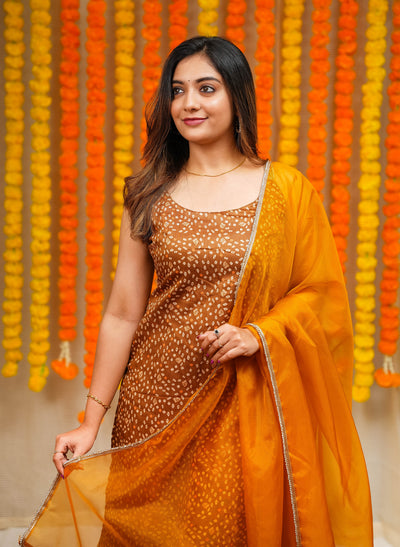 Sarika Mustard yellow Bandhini Kurti