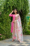 Malini Pink with White Organza Dupatta