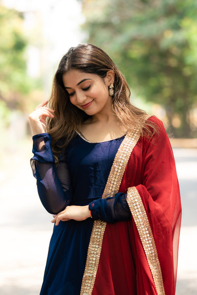 Isha Navy Blue with Maroon